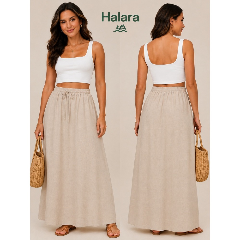 Halara Breezeful High Waisted Drawstring Maxi Skirt Beige XL New Tag